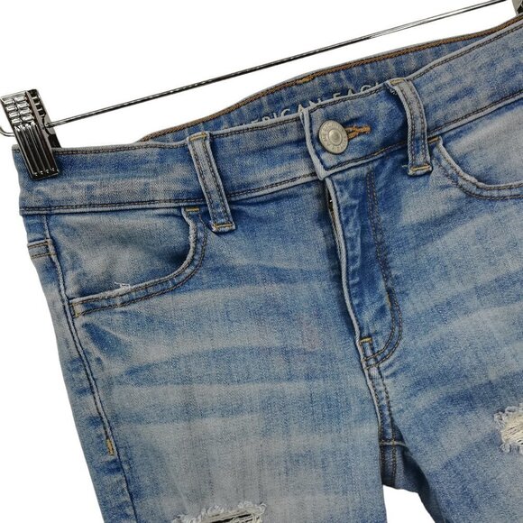 American Eagle Jegging Crop Distressed Light Wash Jeans Size 2 Fray Raw Hem - Picture 5 of 15